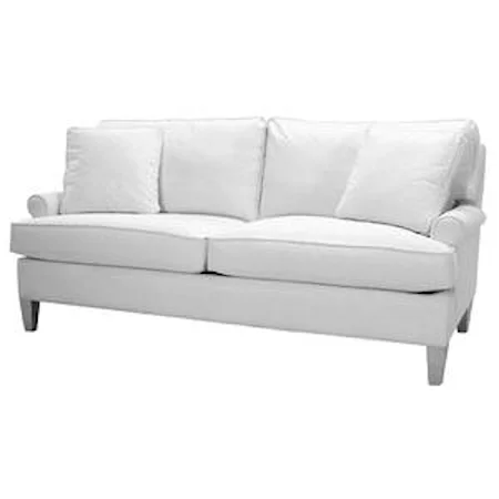 Sofa with Short, Rolled Sock Arms, Welt Cords, and Tapered Wood Legs
